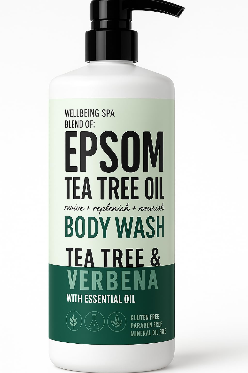 Wellbeing Spa Epsom Tea Tree Oil Body Wash – Tea Tree & Verbena, 32 oz (946 ml)