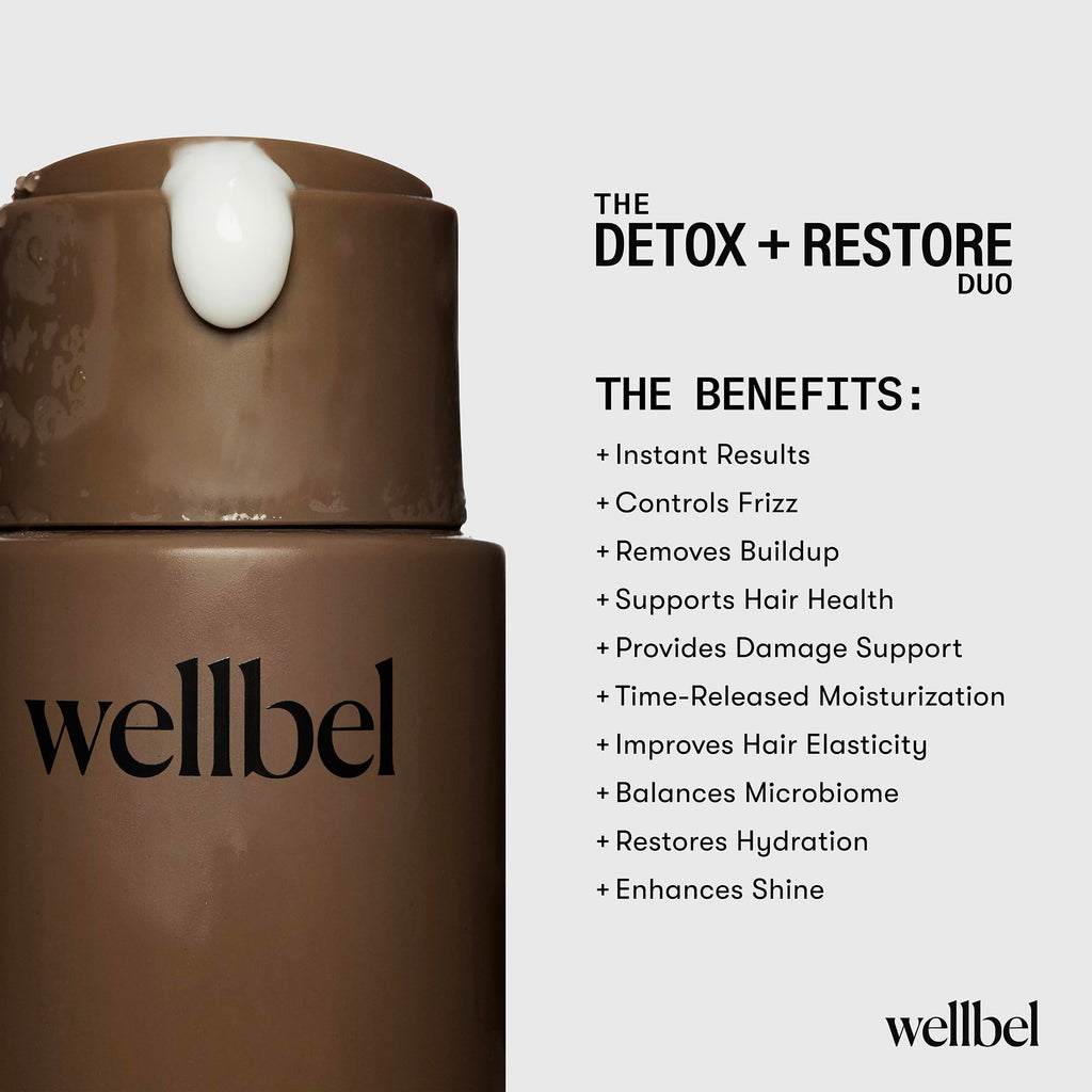 WELLBEL Detox + Restore Duo – Shampoo & Conditioner Set for Scalp Health, Hydration & Frizz Control