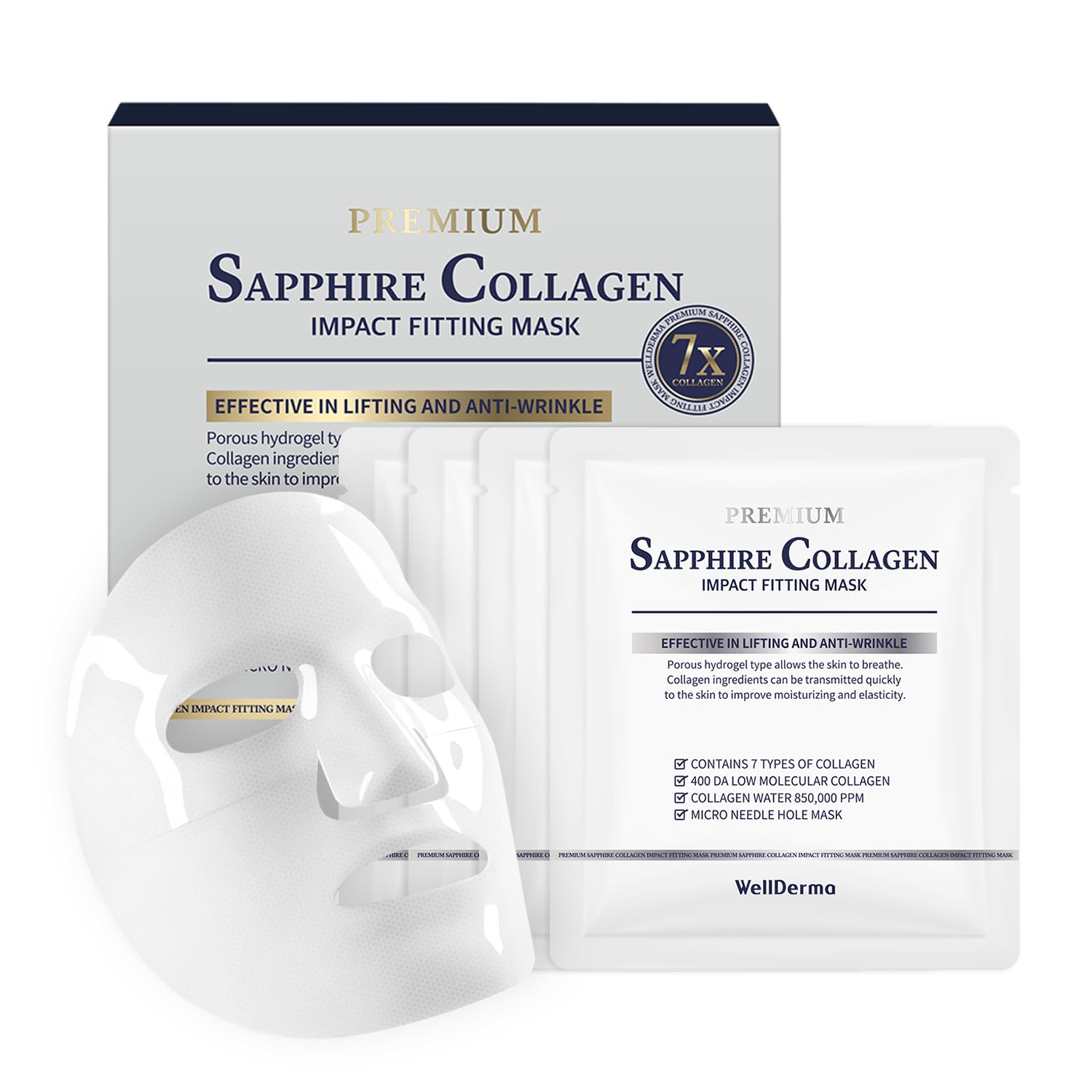 WELLDERMA Sapphire Collagen Mask – Hydrating & Firming Hydrogel (25g x 4)