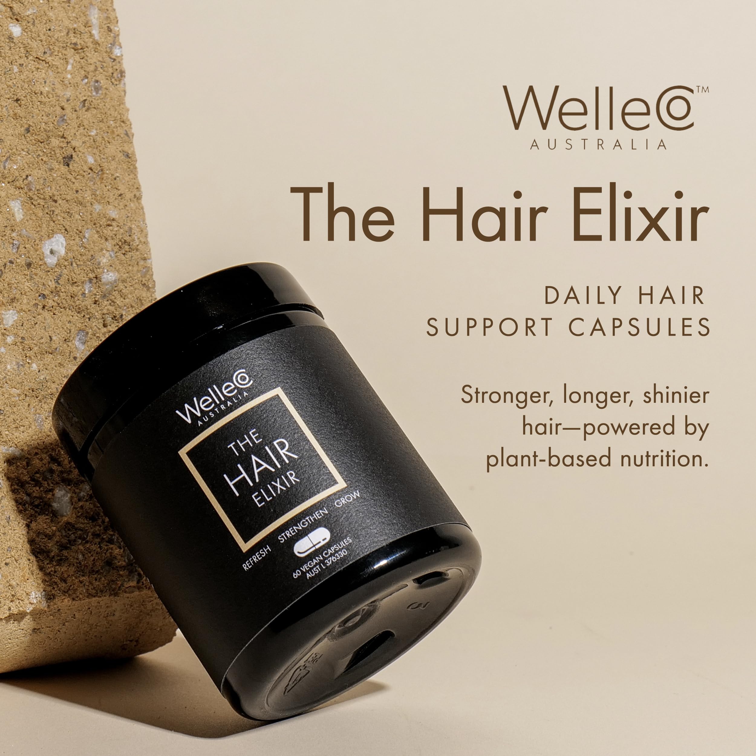 WelleCo The Hair Elixir – Vegan Hair Care Supplement for Growth & Thickness | 60 Capsules