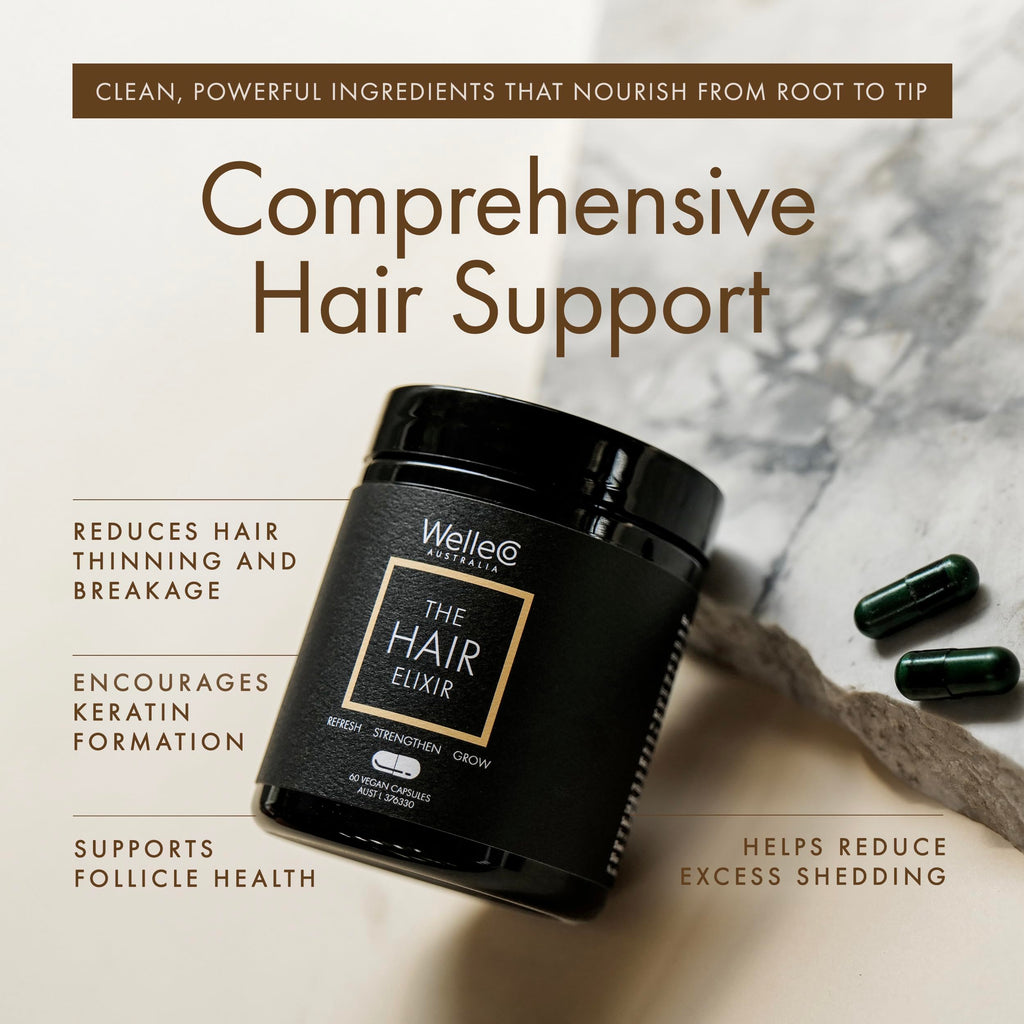 WelleCo The Hair Elixir – Vegan Hair Care Supplement for Growth & Thickness | 60 Capsules