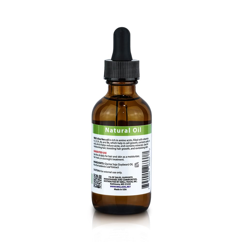 Well's Oil Aloe Vera Oil – Hydrating & Nourishing for Skin & Hair (2 oz / 60 ml)