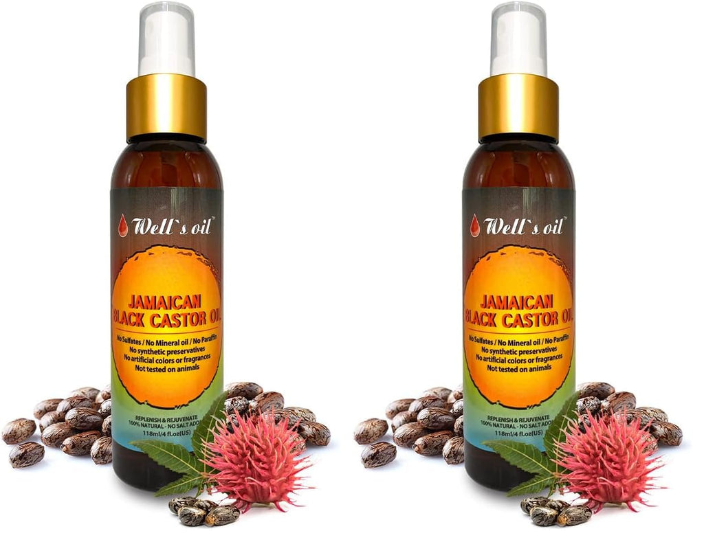 Well's Oil Jamaican Black Castor Oil Spray – 4oz | Hair Detangler & Leave-In Conditioner (Pack of 2)