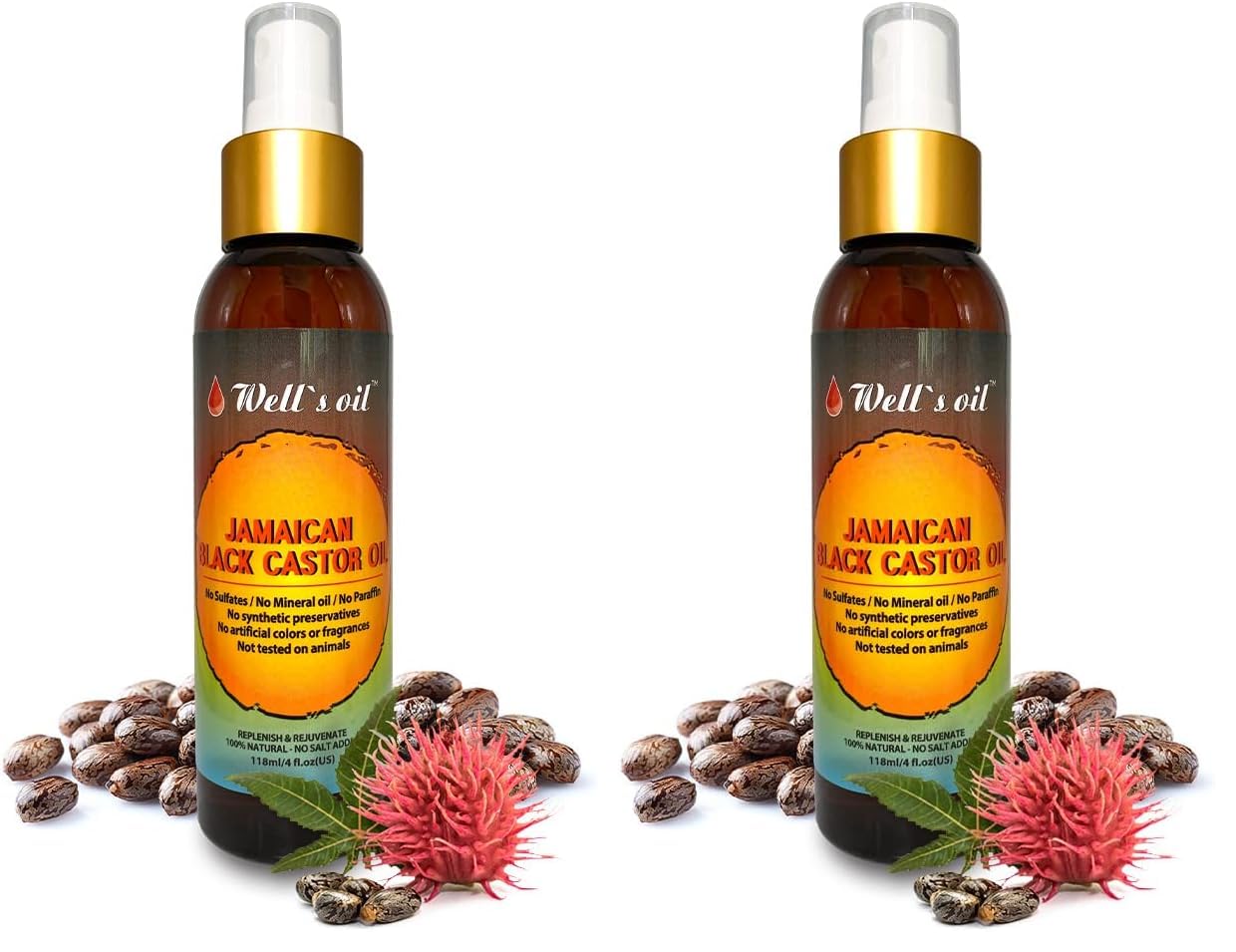Well's Oil Jamaican Black Castor Oil Spray – 4oz | Hair Detangler & Leave-In Conditioner (Pack of 2)