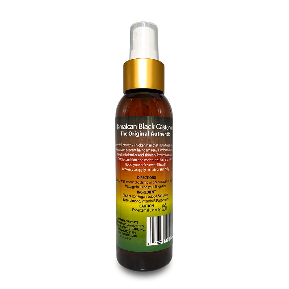 Well's Oil Peppermint + Jamaican Black Castor Oil Spray – 4oz (118ml) Hair Detangler & Leave-In Conditioner (Pack of 2)