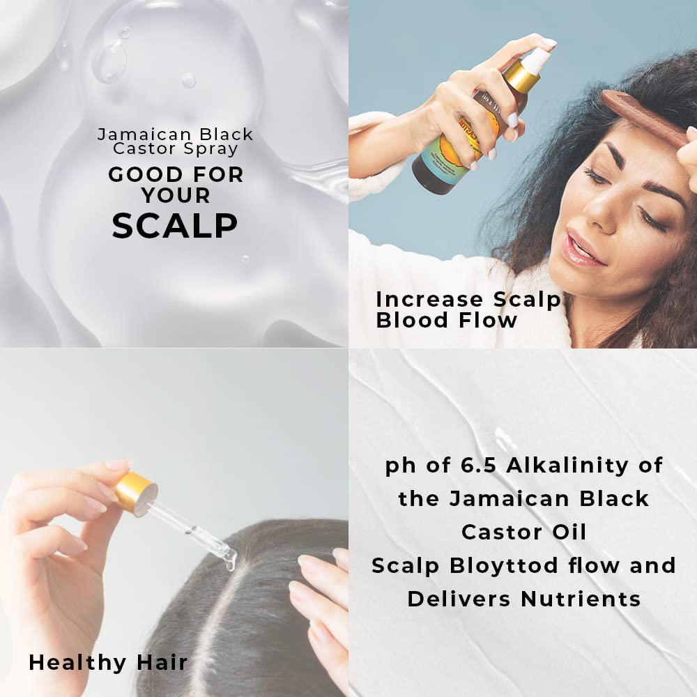 Well's Oil Peppermint + Jamaican Black Castor Oil Spray – 4oz (118ml) Hair Detangler & Leave-In Conditioner (Pack of 2)