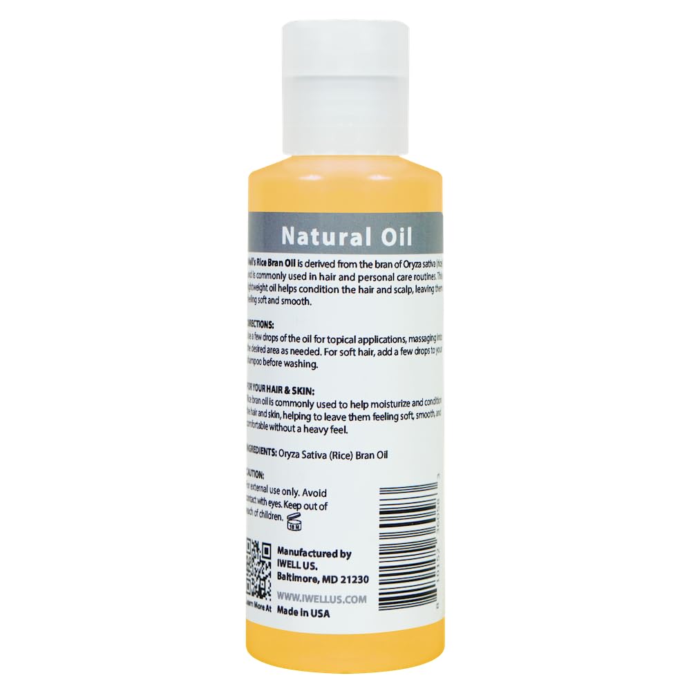 Well’s Oil Rice Bran Oil 4 oz | Pure Carrier Oil for Skin & Hair