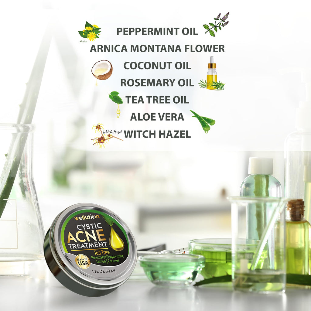 WELLUTION Cystic Acne Spot Treatment – Tea Tree Cream, Fast-Acting & Non-Greasy | 1oz