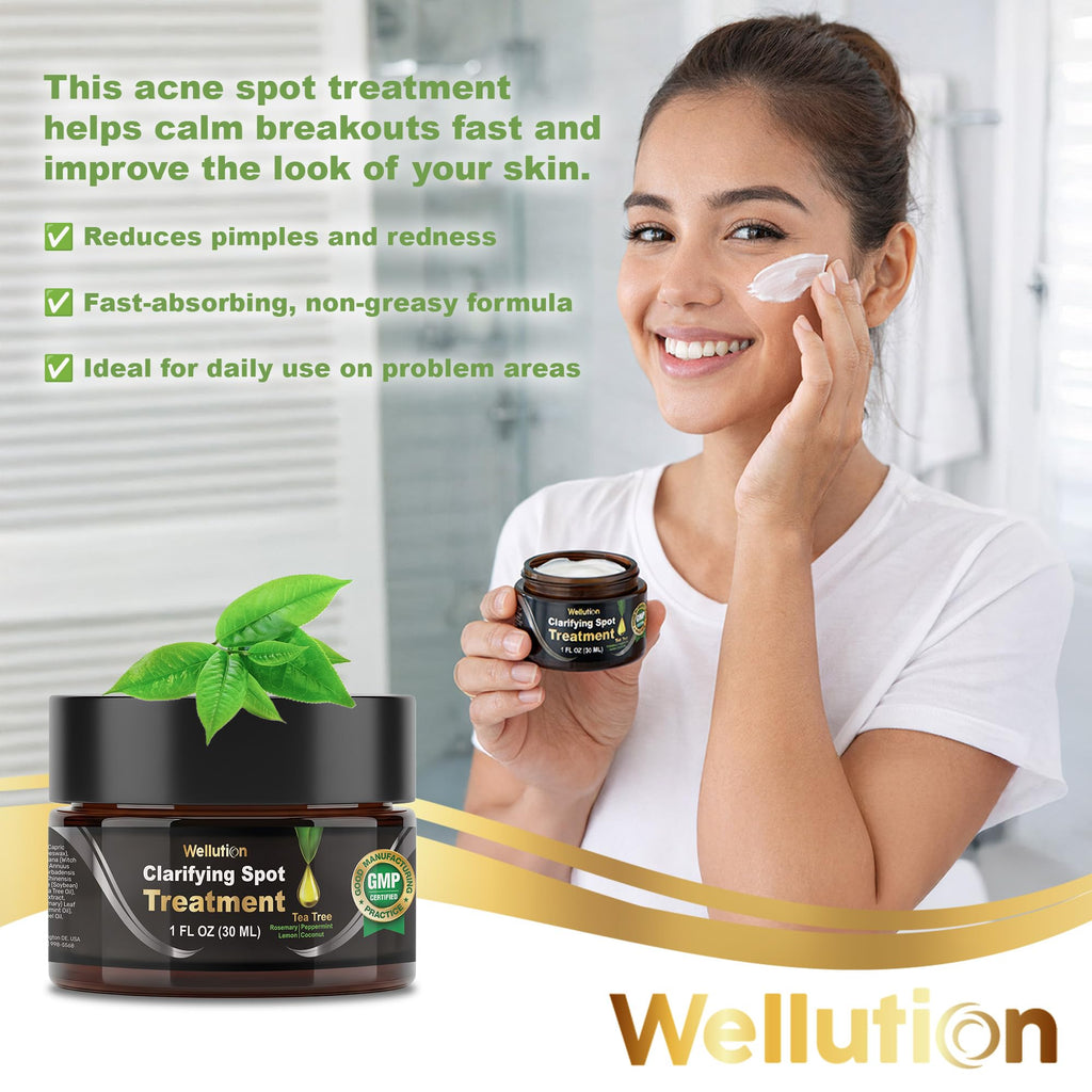 WELLUTION Cystic Acne Spot Treatment – Tea Tree Cream, Fast-Acting & Non-Greasy | 1oz