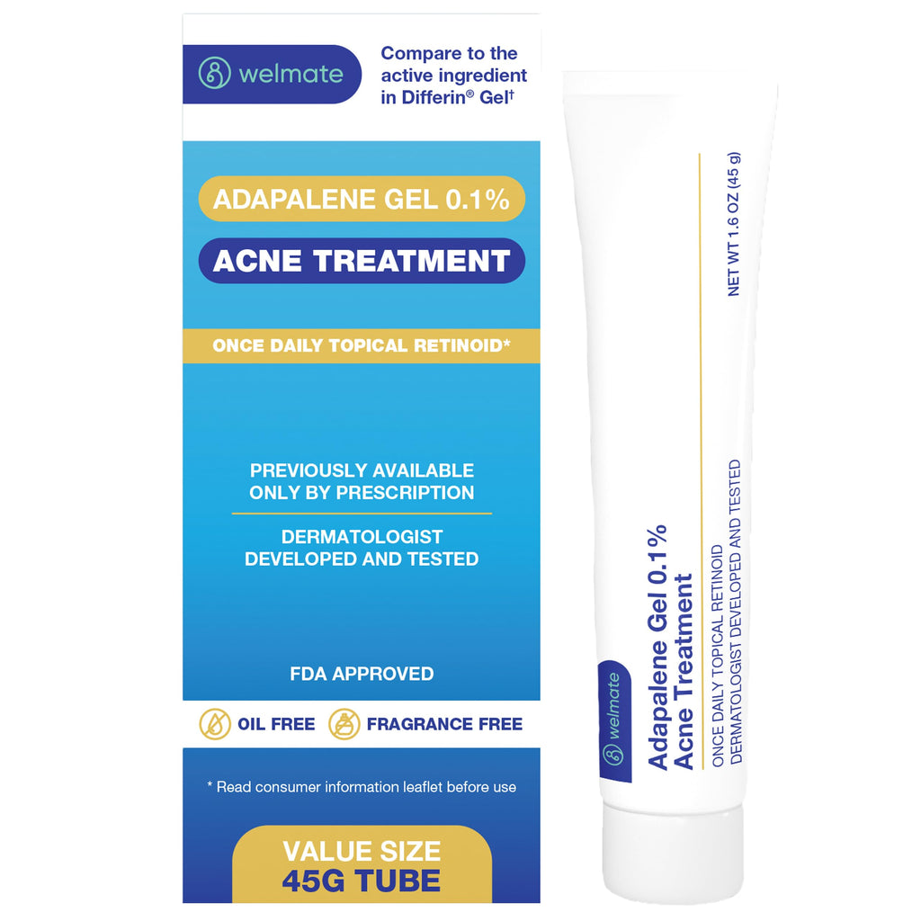 WELMATE Adapalene Gel 0.1% – OTC Acne Treatment (2 Tubes, 1.6oz each) – Oil & Fragrance Free