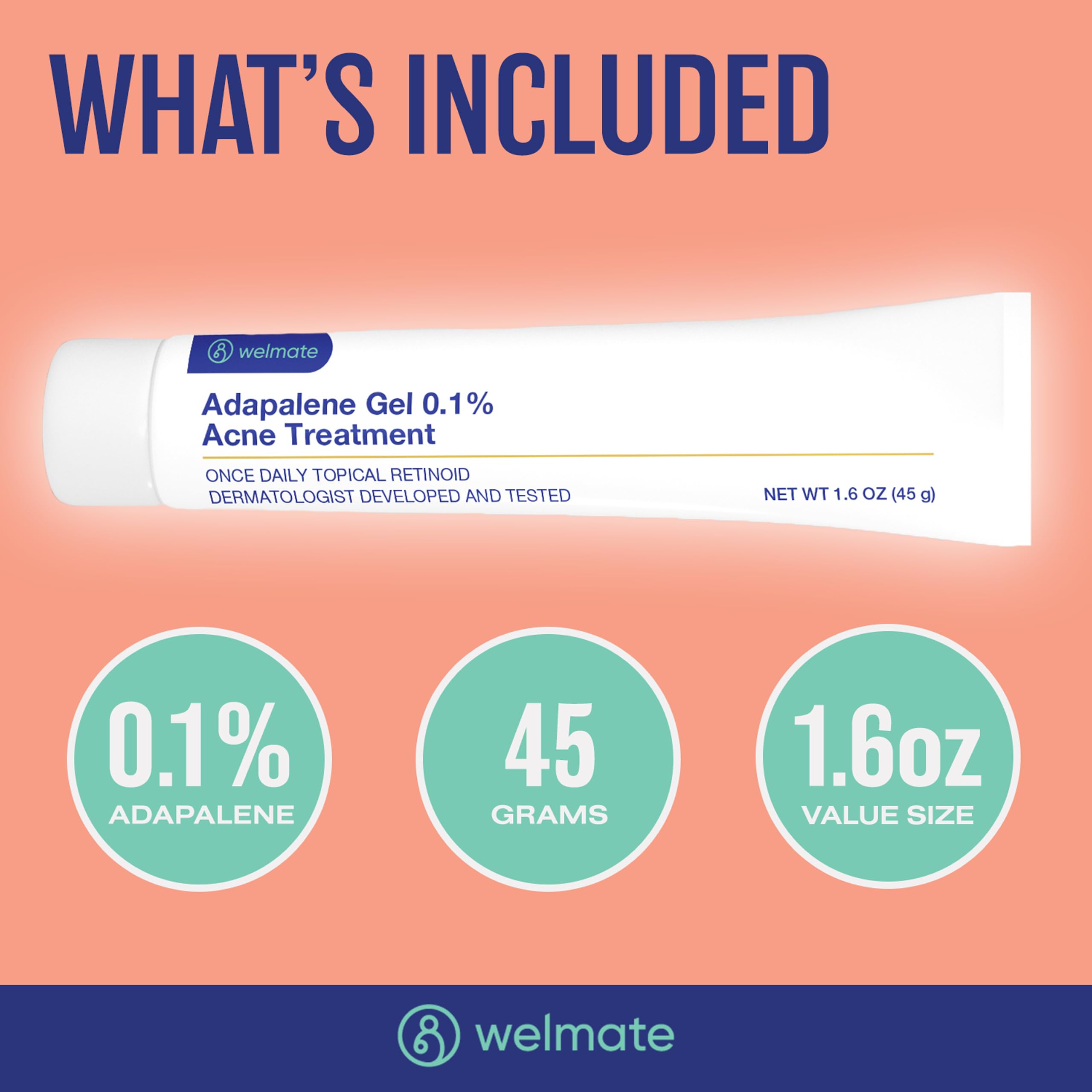 WELMATE Adapalene Gel 0.1% – OTC Acne Treatment (2 Tubes, 1.6oz each) – Oil & Fragrance Free