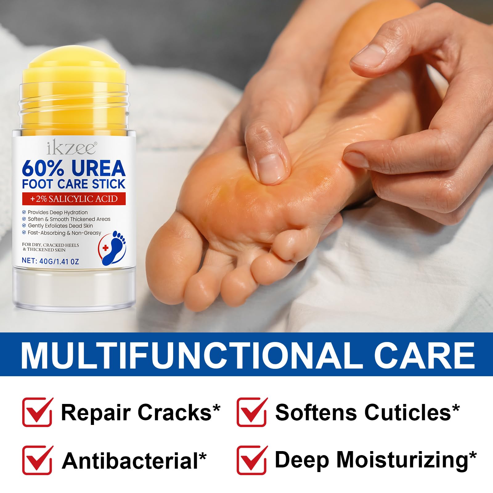 Weluno 2-Pack Urea Cream Stick 60% + 2% Salicylic Acid for Dry, Cracked Heels | Maximum Strength Foot Moisturizer