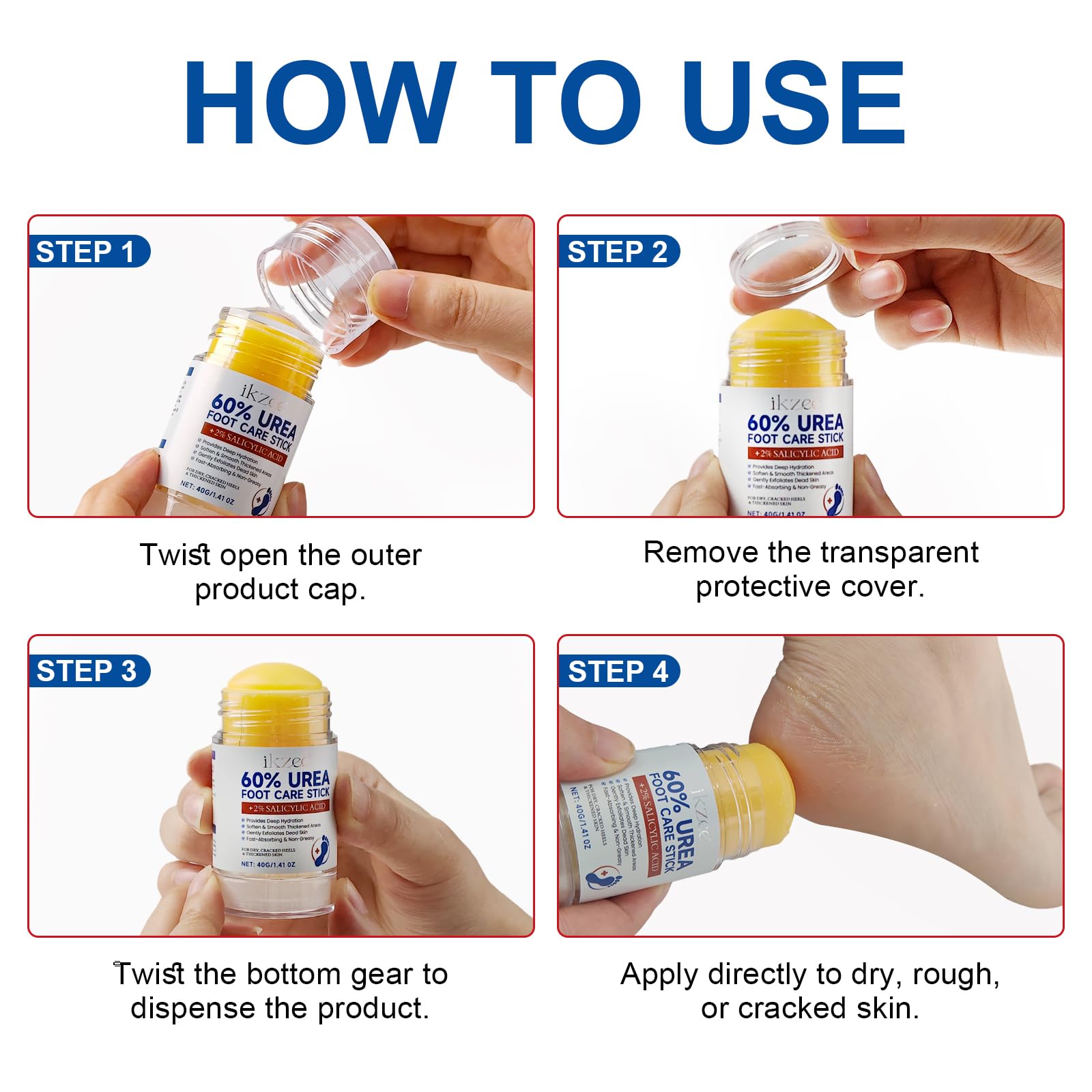 Weluno 2-Pack Urea Cream Stick 60% + 2% Salicylic Acid for Dry, Cracked Heels | Maximum Strength Foot Moisturizer