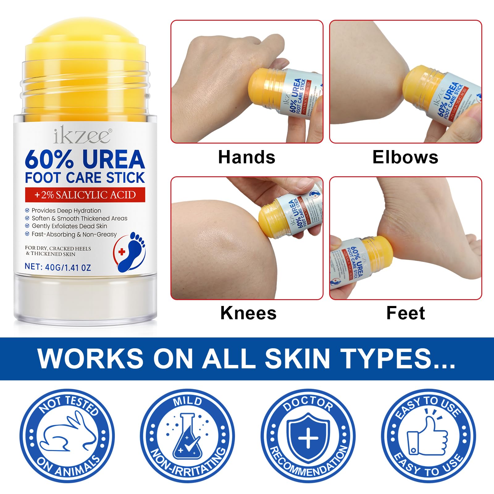 Weluno 2-Pack Urea Cream Stick 60% + 2% Salicylic Acid for Dry, Cracked Heels | Maximum Strength Foot Moisturizer