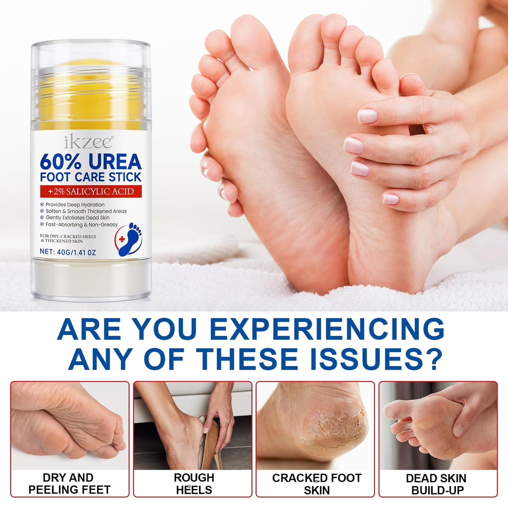 Weluno 2-Pack Urea Cream Stick 60% + 2% Salicylic Acid for Dry, Cracked Heels | Maximum Strength Foot Moisturizer