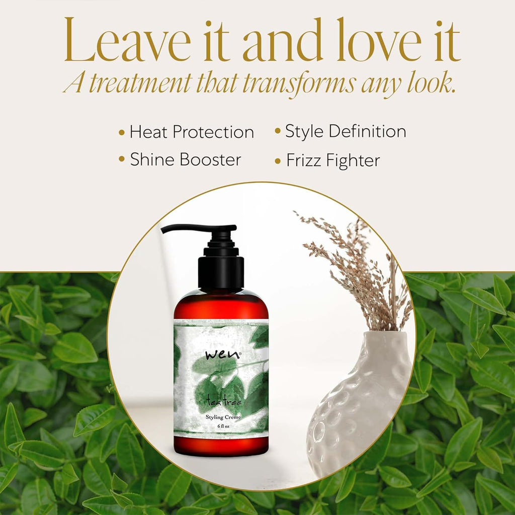 WEN by Chaz Dean Tea Tree Styling Creme - Leave-In Hair Cream for Frizz, Heat Protection & Shine | 6 Fl Oz