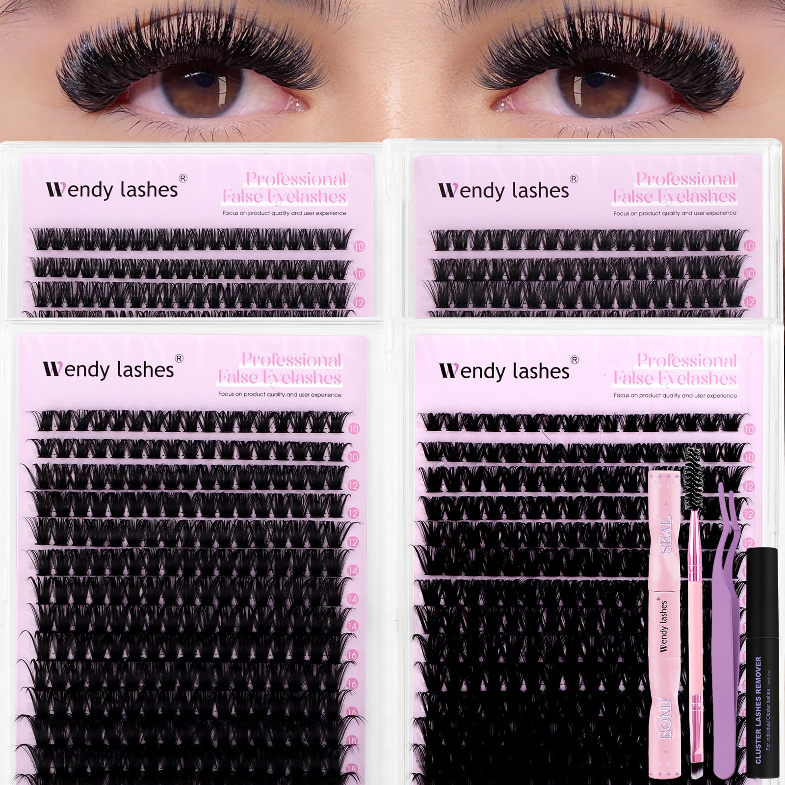 Wendy Lashes Clusters Kit Packs | 980-Pcs Bulk Lash Kit, 60D–100D, D Curl