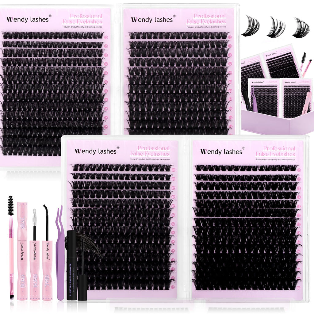 Wendy Lashes Clusters Kit Packs | 980-Pcs Bulk Lash Kit, 60D–100D, D Curl