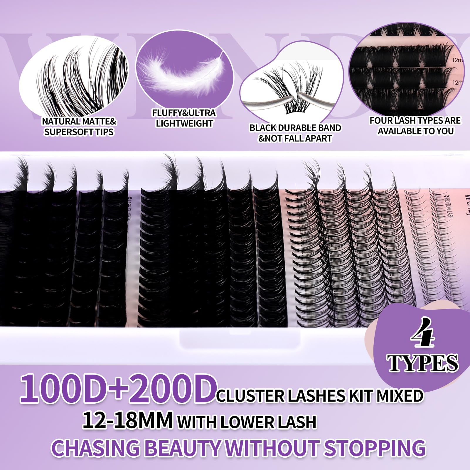 Wendy Lashes DIY Lash Extension Kit 100D/200D – 12-18mm Lash Clusters, Bond & Seal, Tweezers