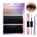 WENDY LASHES DIY Natural Lash Clusters Kit – 12-18mm D/3D Curl with Bond, Seal & Tweezers