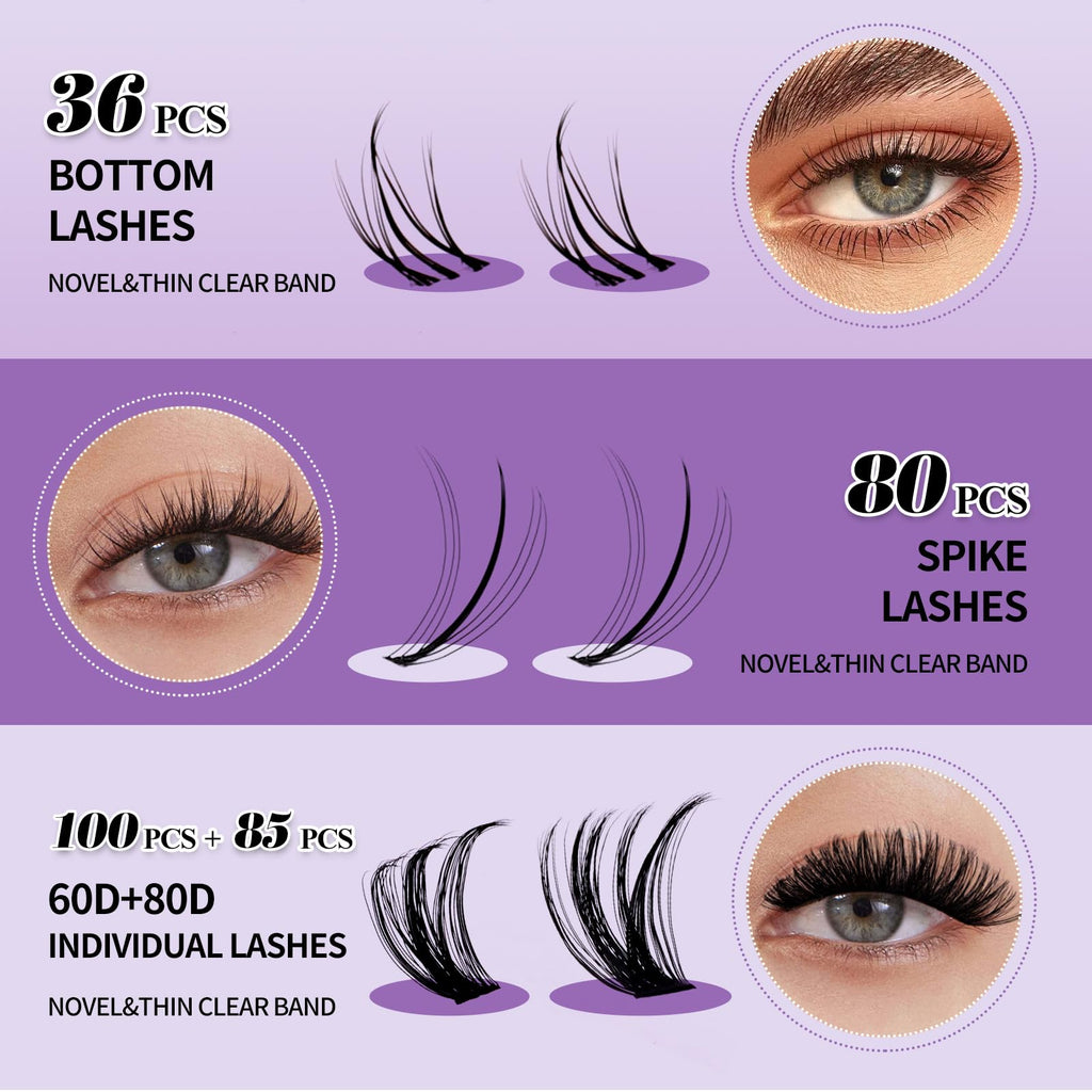WENDY LASHES DIY Natural Lash Clusters Kit – 12-18mm D/3D Curl with Bond, Seal & Tweezers