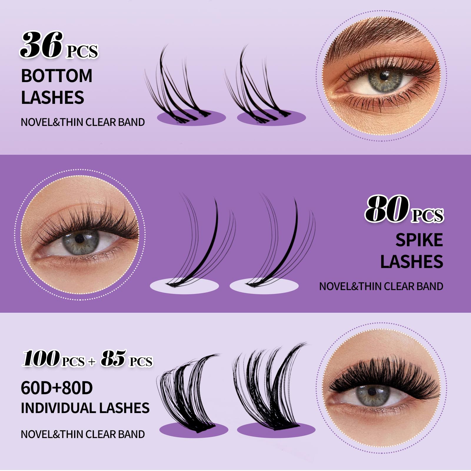 WENDY LASHES DIY Natural Lash Clusters Kit – 12-18mm D/3D Curl with Bond, Seal & Tweezers