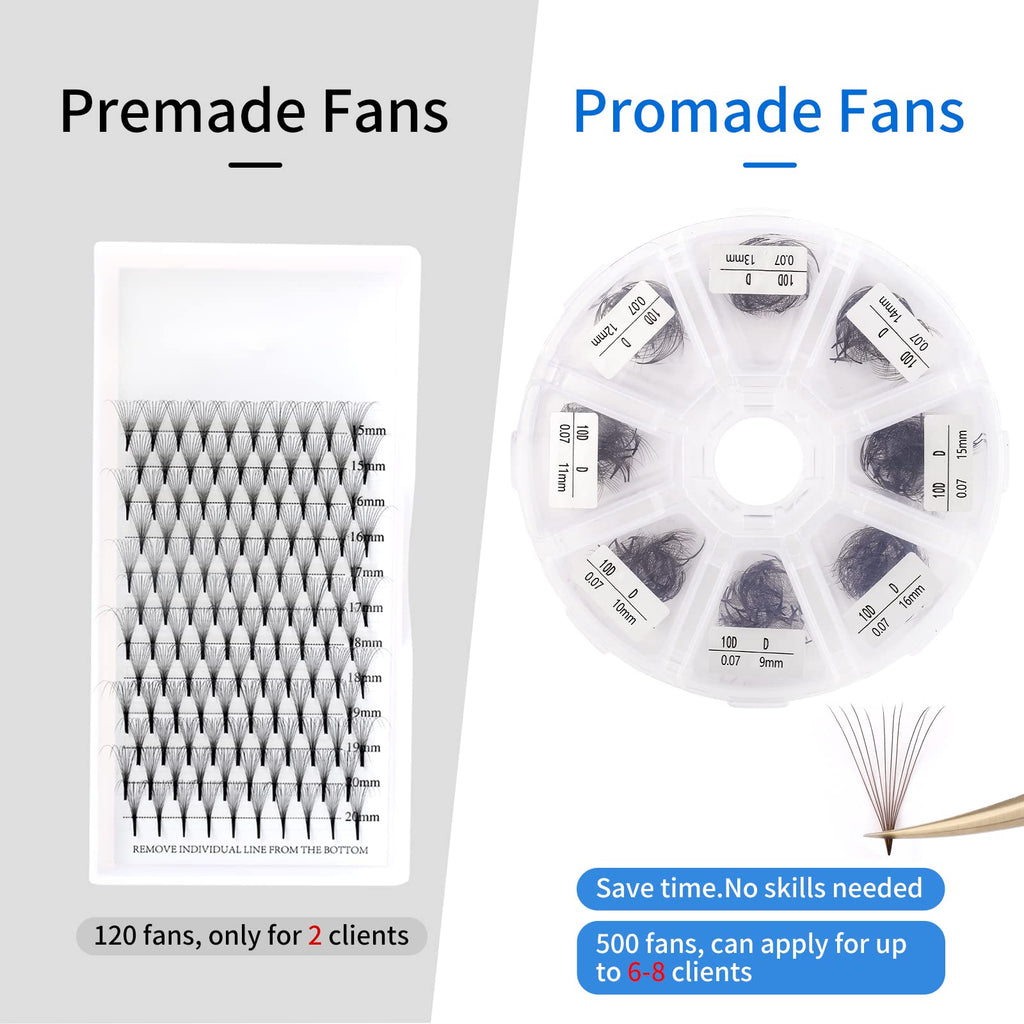 Wendy Lashes Premade 10D Mixed Volume Fans 0.07mm C/D Curl – 500PCS, Handmade
