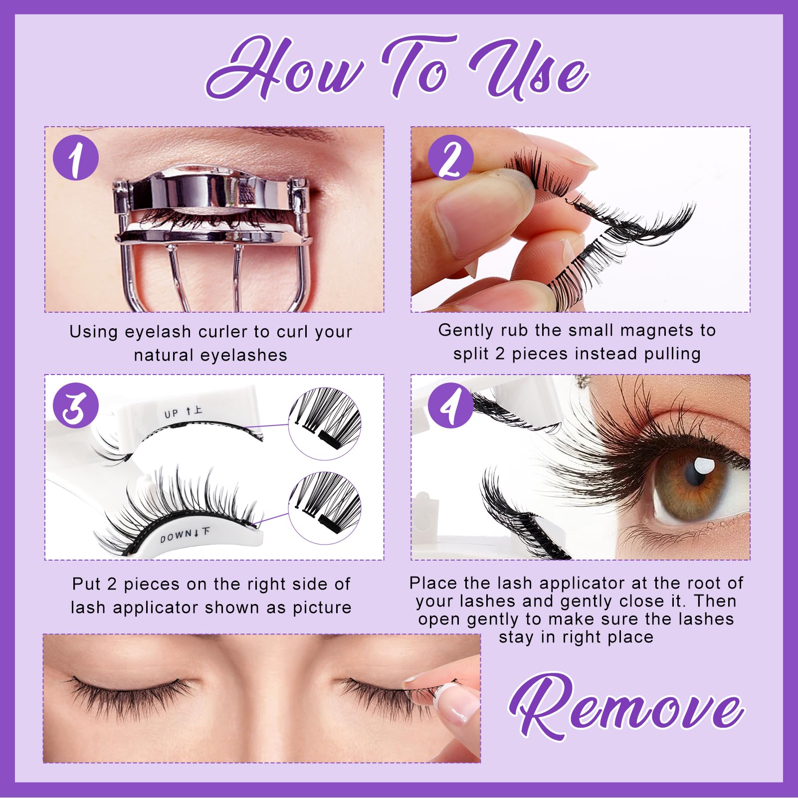 Wendy Lashes: 4-Pairs Reusable Magnetic Eyelashes with Applicator – Natural Look