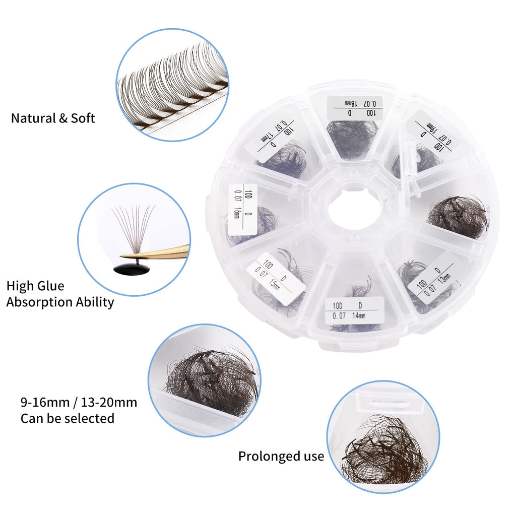 Wendy Lashes Premade 10D Mixed Volume Fans 0.07mm C/D Curl – 500PCS, Handmade