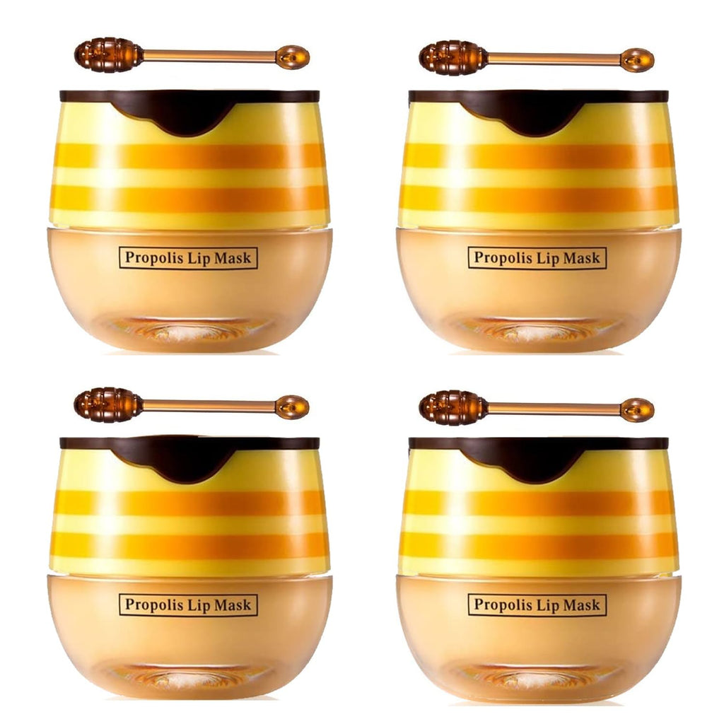 WenFeng 4-Pack Bee Lip Balm Honey Pot with Propolis – Moisturizing Lip Mask for Dry & Chapped Lips