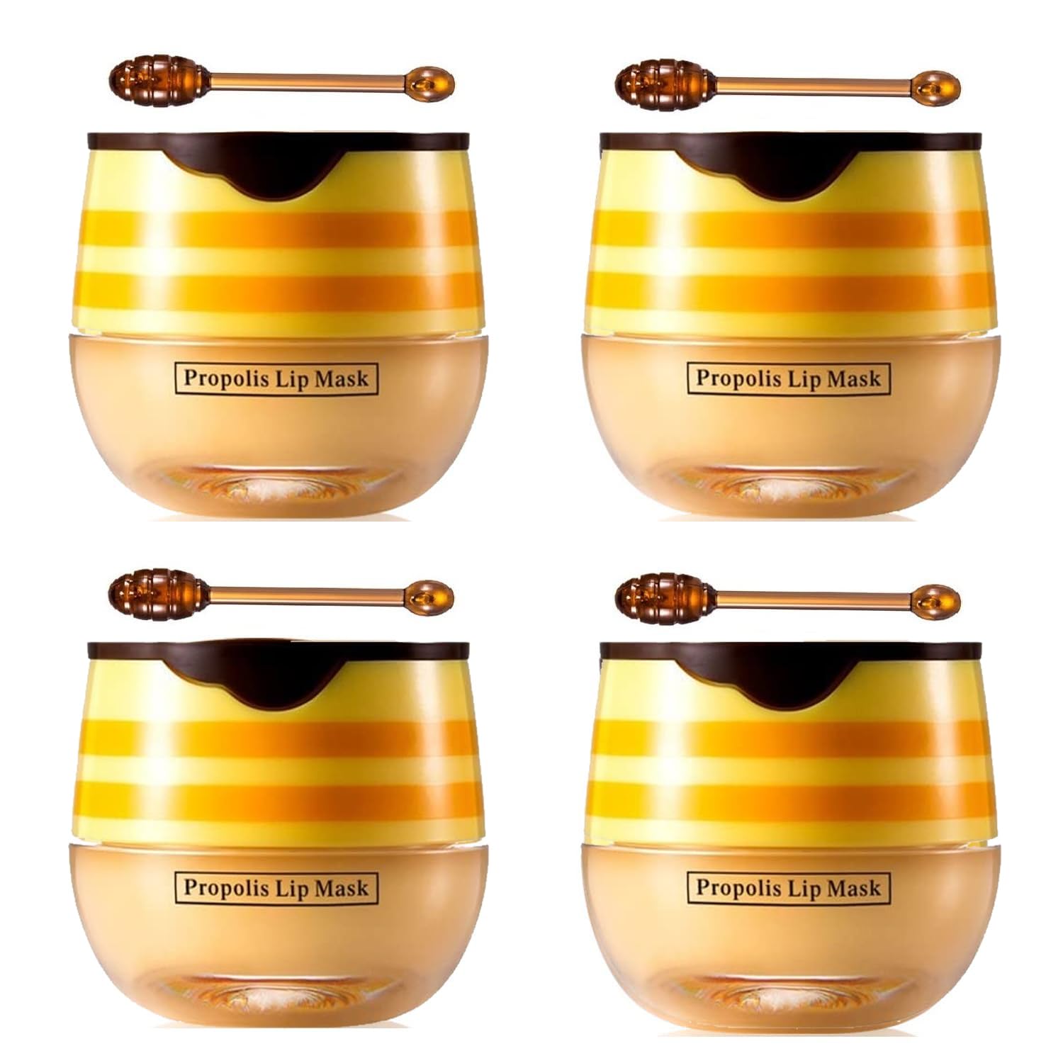 WenFeng 4-Pack Bee Lip Balm Honey Pot with Propolis – Moisturizing Lip Mask for Dry & Chapped Lips
