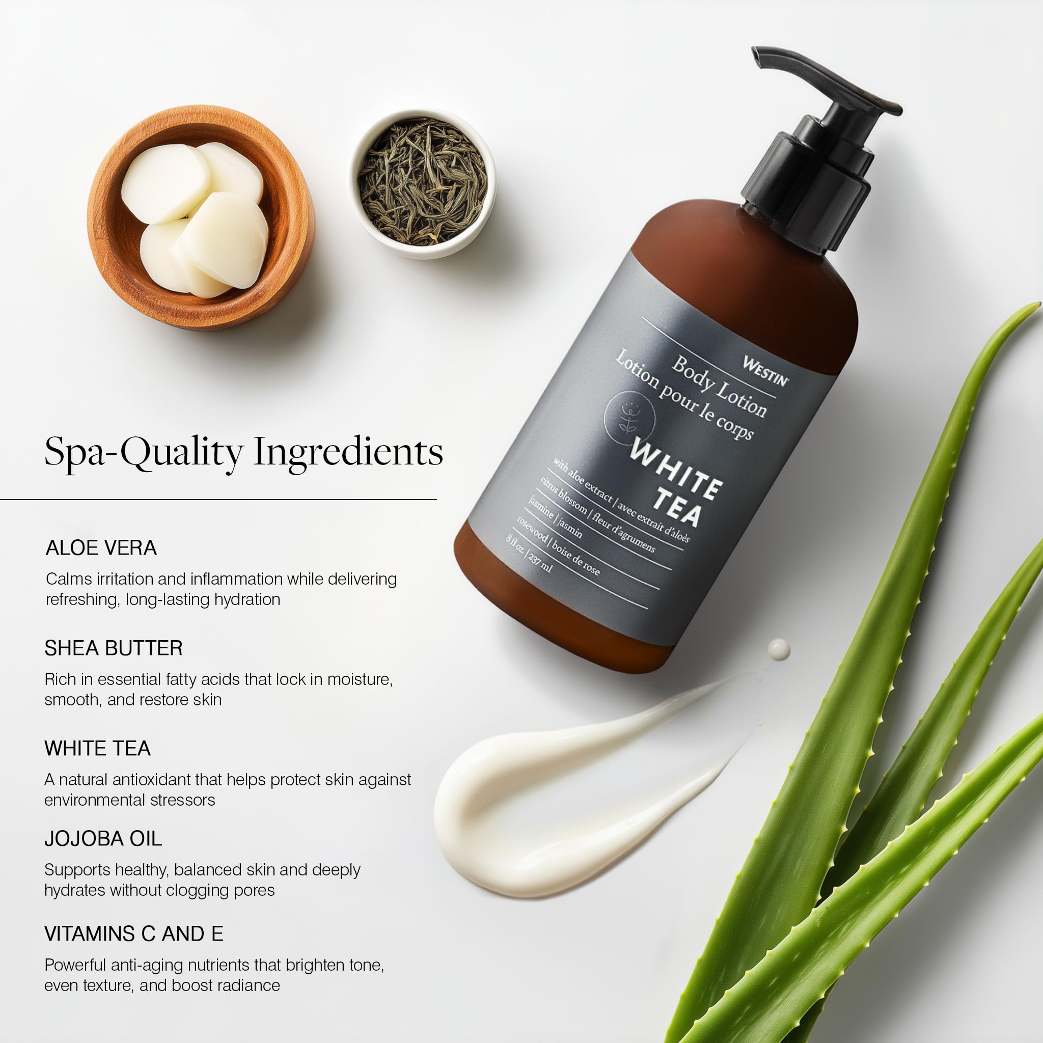 Westin White Tea Aloe Body Lotion | Hotel Spa Hydration, 8 oz Pump