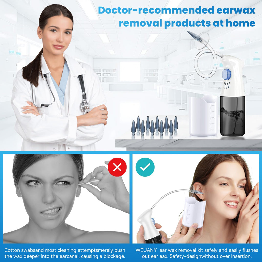 WEUANY Ear Wax Removal Kit – Safe At-Home Ear Irrigation with Five-Hole & One-Hole Nozzles