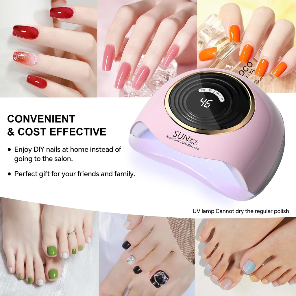 WEVILI 288W UV LED Nail Lamp with 63 Beads – Fast Gel Curing, Smart Sensor, 4 Timers, Pink