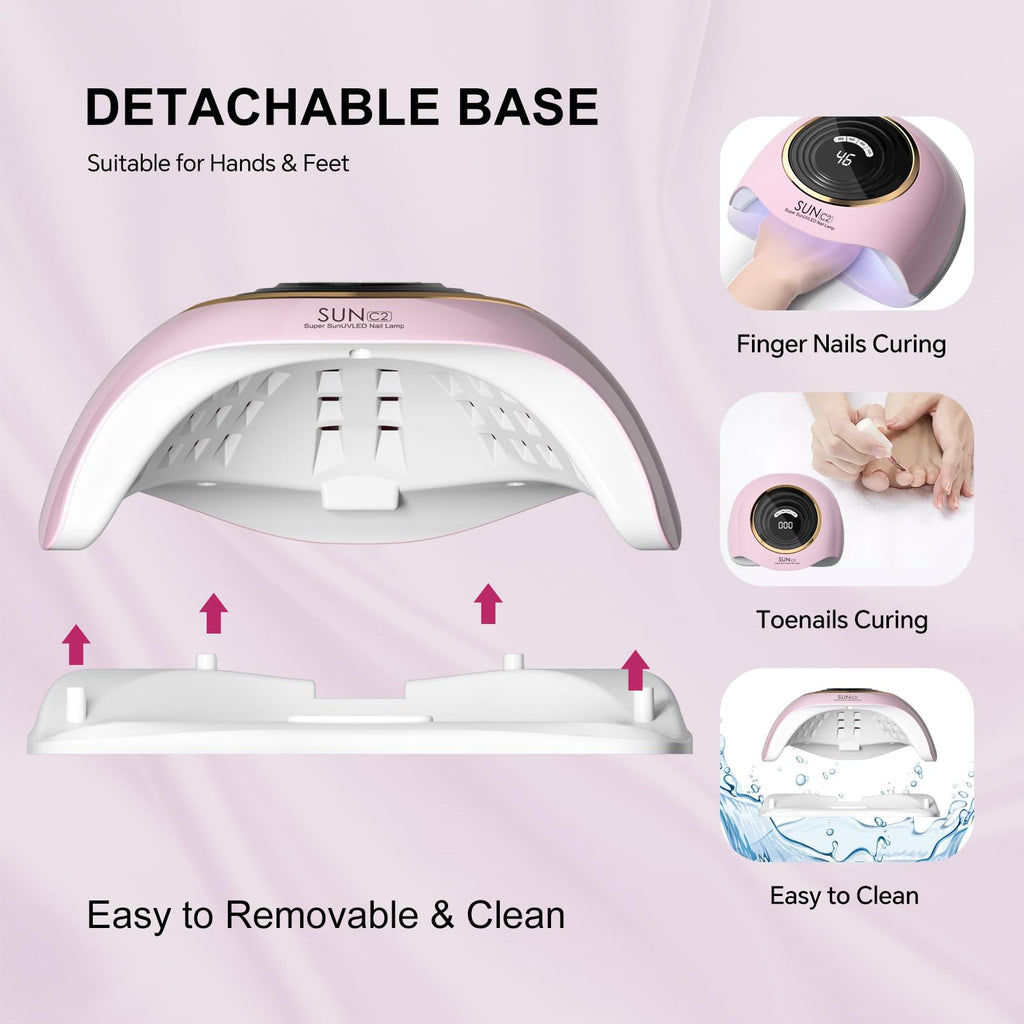 WEVILI 288W UV LED Nail Lamp with 63 Beads – Fast Gel Curing, Smart Sensor, 4 Timers, Pink