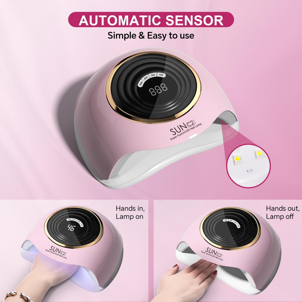 WEVILI 288W UV LED Nail Lamp with 63 Beads – Fast Gel Curing, Smart Sensor, 4 Timers, Pink