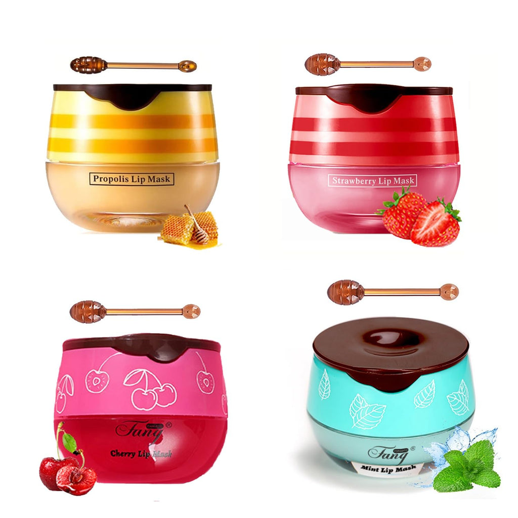 WFWJ 4-Piece Bee Lip Balm Honey Pot Set – Propolis Moisturizing Lip Mask