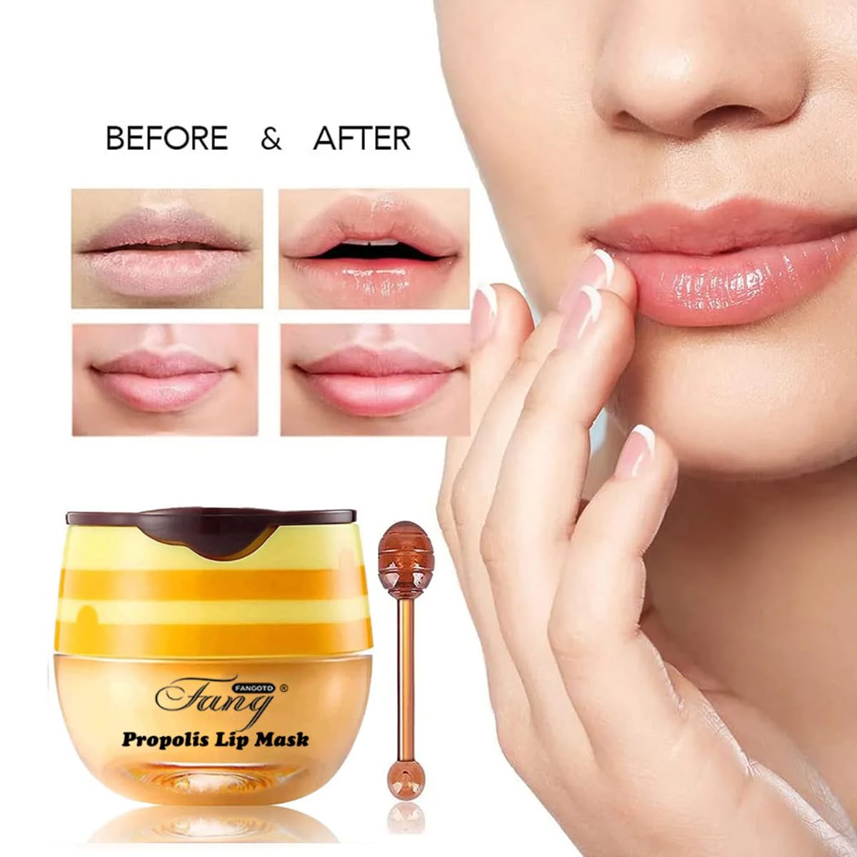 WFWJ 4-Piece Bee Lip Balm Honey Pot Set – Propolis Moisturizing Lip Mask