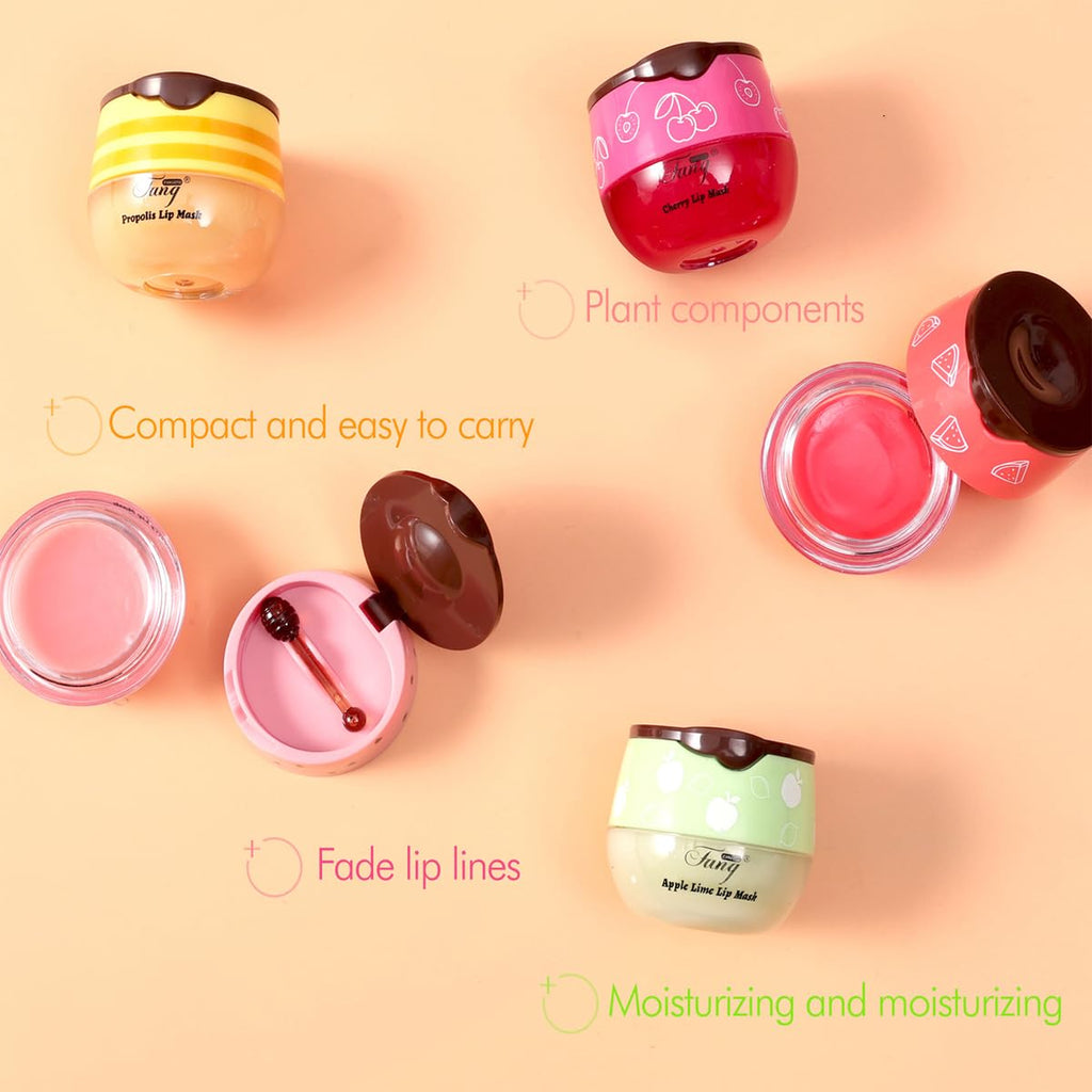 WFWJ 4-Piece Bee Lip Balm Honey Pot Set – Propolis Moisturizing Lip Mask