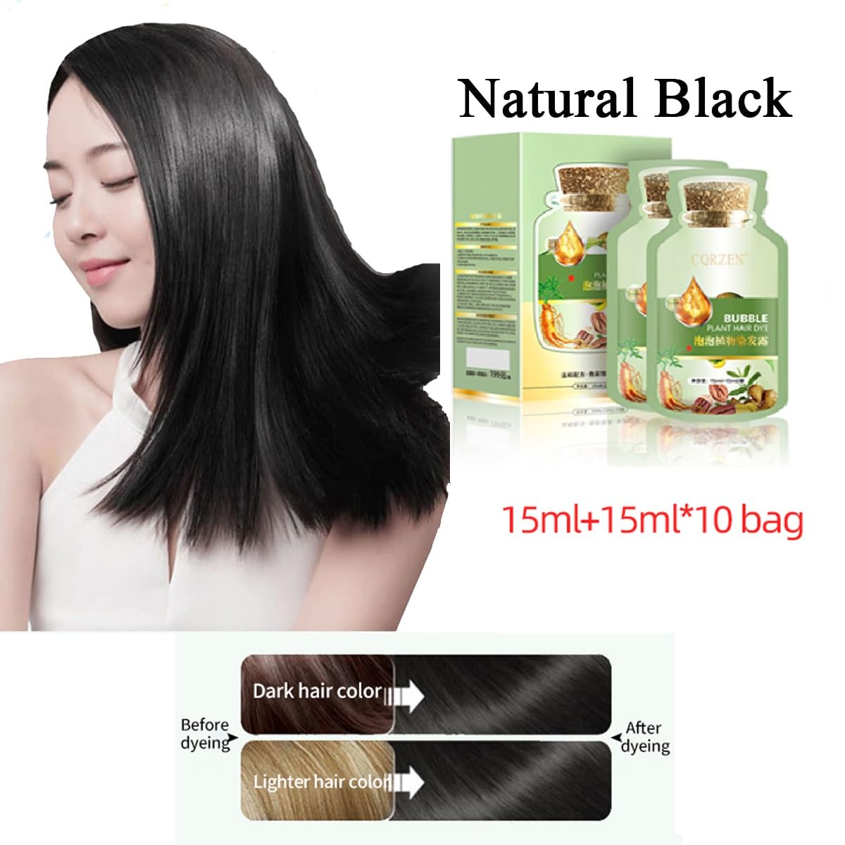 WFWJ Natural Bubble Hair Dye Shampoo – Plant-Based Gray Hair Dye for Women & Men (30ml x10, 300ml)