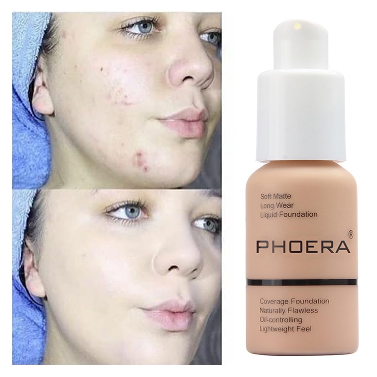 WFWJ PHOERA Foundation 2 Pack – Full Coverage Matte Liquid Foundation (102 Nude)