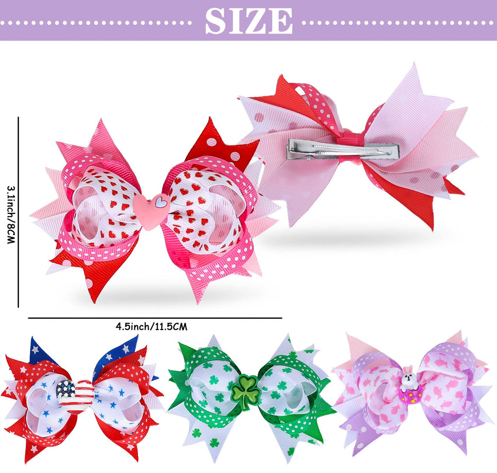 Whaline 4Pcs Seasonal Hair Clips for Girls – Valentine, St. Patrick’s Day, Easter, 4th of July