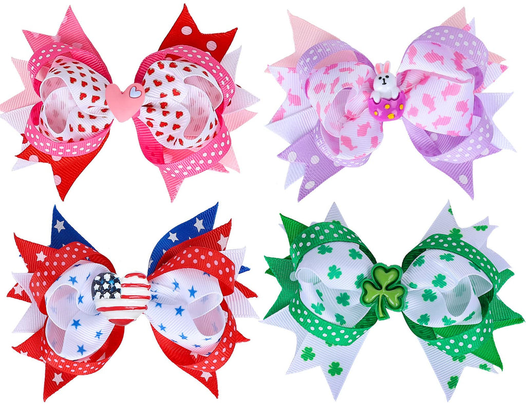 Whaline 4Pcs Seasonal Hair Clips for Girls – Valentine, St. Patrick’s Day, Easter, 4th of July