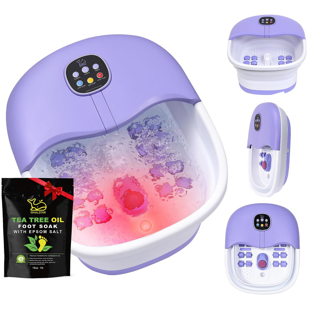 WHALSTAR Collapsible Foot Spa Bath Massager with Heat, Bubbles, Jets and Tea Tree Oil Soak