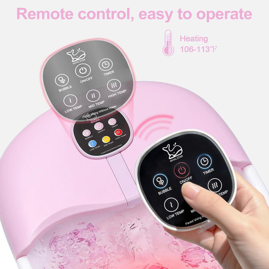 WHALSTAR Collapsible Foot Spa Bath Massager – Heat, Bubbles, Jets (Pink)