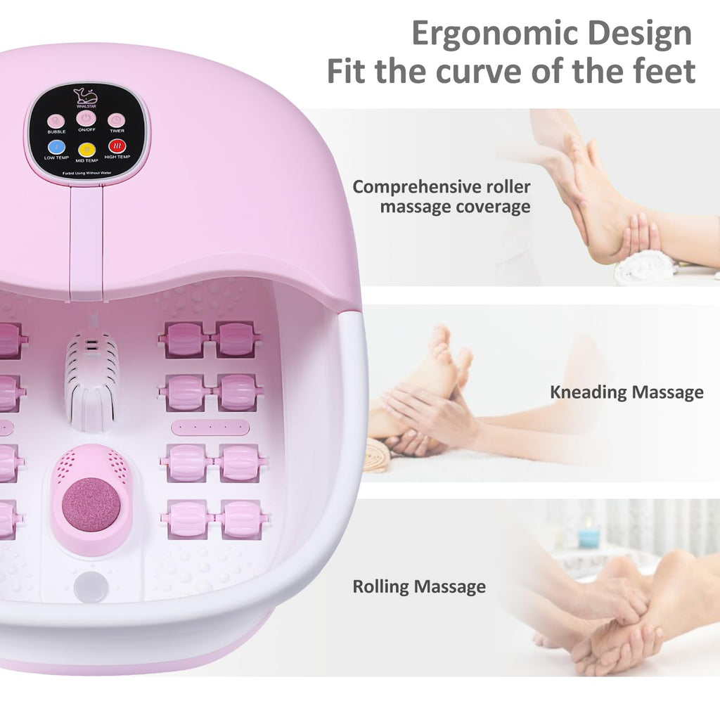 WHALSTAR Collapsible Foot Spa Bath Massager – Heat, Bubbles, Jets (Pink)