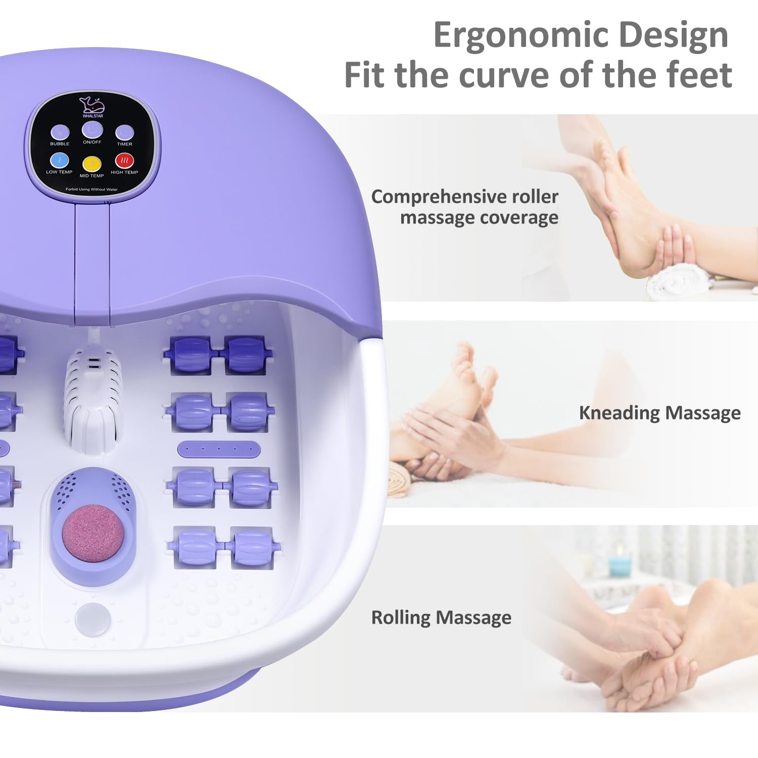 WHALSTAR Collapsible Foot Spa Bath Massager with Heat, Bubbles, Jets and Tea Tree Oil Soak