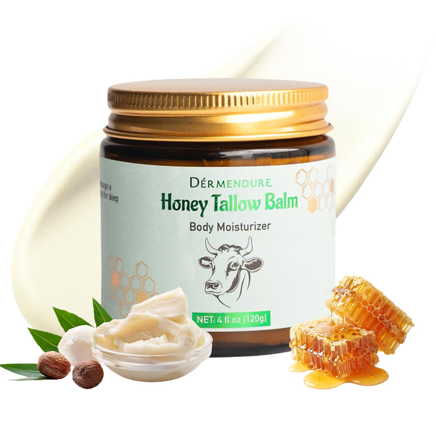 Whipped Honey Tallow Balm for Skin – 100% Grass-Fed Beef Tallow, Manuka Honey, 4 oz