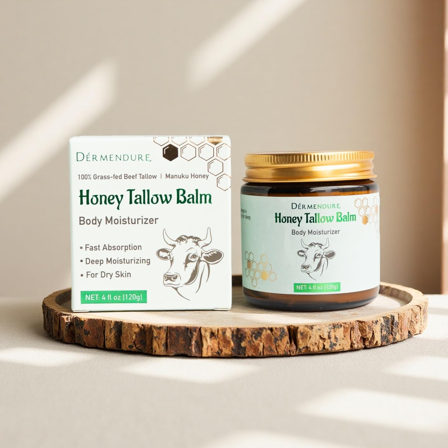 Whipped Honey Tallow Balm for Skin – 100% Grass-Fed Beef Tallow, Manuka Honey, 4 oz