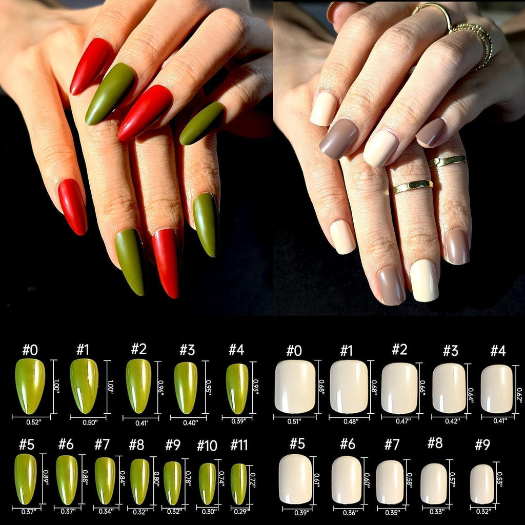 whisrvival 576Pcs Press On Nails Kit – 12 Almond & 12 Short Round with Adhesive Tabs